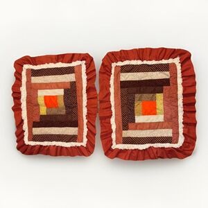 Handmade‎ Patchwork Pillow Shams Standard Rust Cottage Farmhouse Lace Ruffle